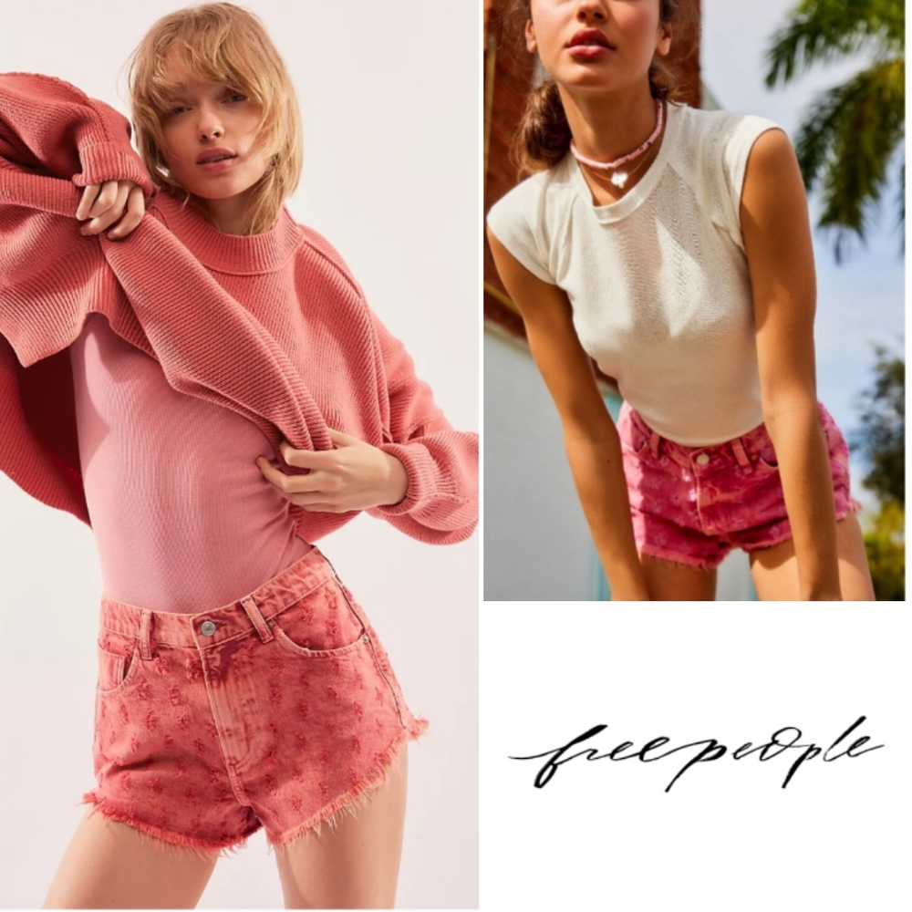 Free People Pink Jean Shorts